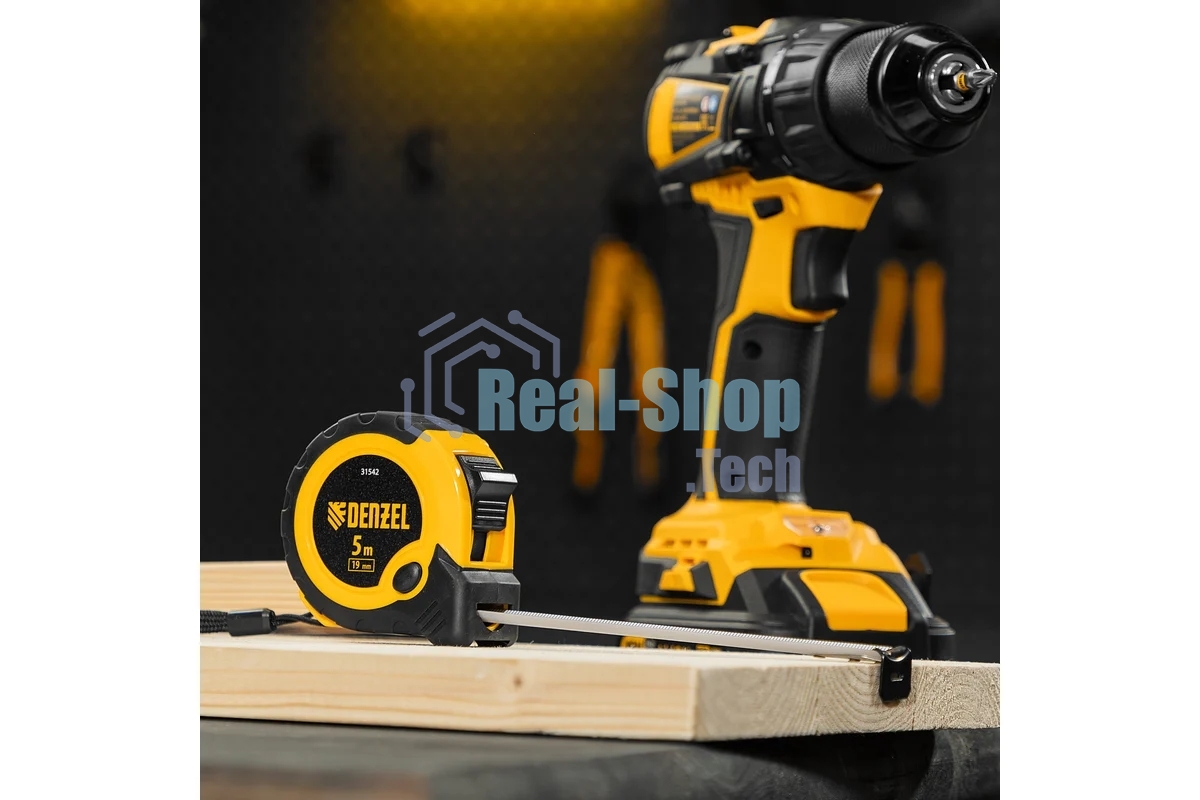 Рулетка 5м х 19мм, двухкомп. корпус, кнопка-пауза Denzel