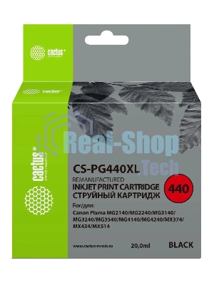 Картридж струйный Cactus CS-PG440XL черный (600 стр., 20 мл) для Canon Pixma MG2140/3140/2240/2245/3240/3540/3640/4140/4240/4250/MX374/375/394/434/454/474/514/524/534/TS5140