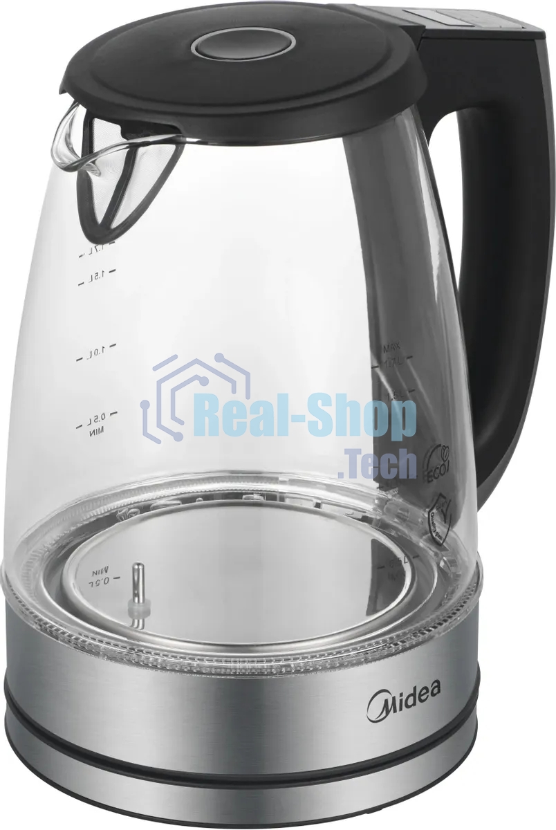 Чайник электрический Midea MK-8019, мощность 2200 Вт, объем 1.7 л, цифровой дисплей, регулировка температуры нагрева, 6 режимов нагрева, поддержание температуры, подсветка