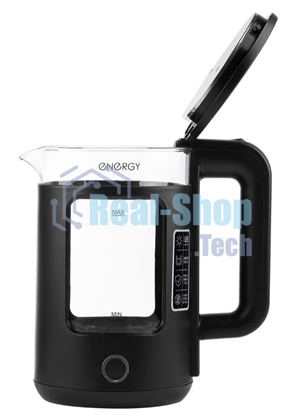 Чайник электрический Energy E-256, 1500Вт, 1,5л, стекло, черный
