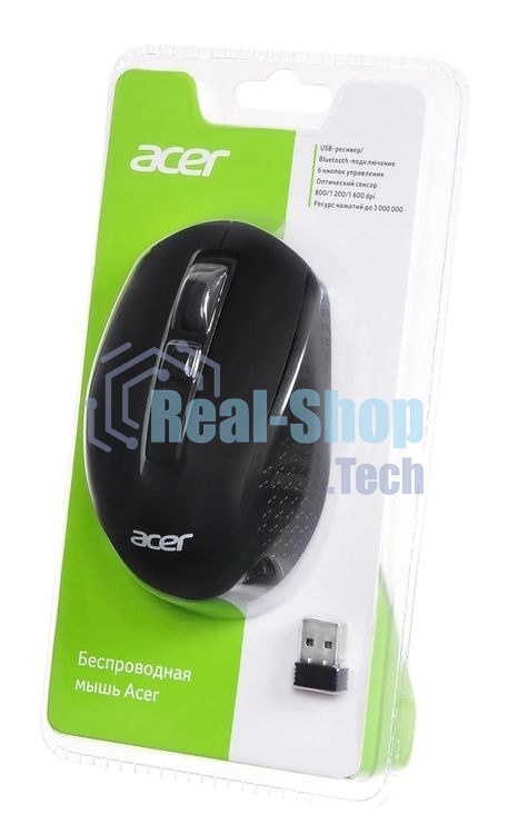 Мышь беспроводная Acer OMR070 черный, 1600 dpi, радиоканал, Bluetooth, USB, кнопки - 6