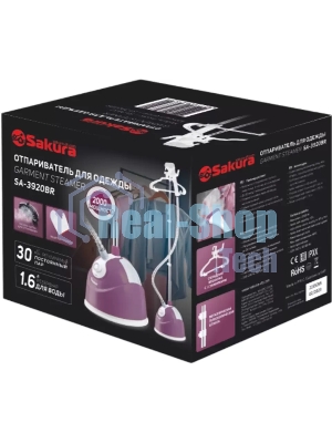 Отпариватель Sakura SA-3920BR ягодный, 2000 Вт, 30 г/мин, 1600 мл