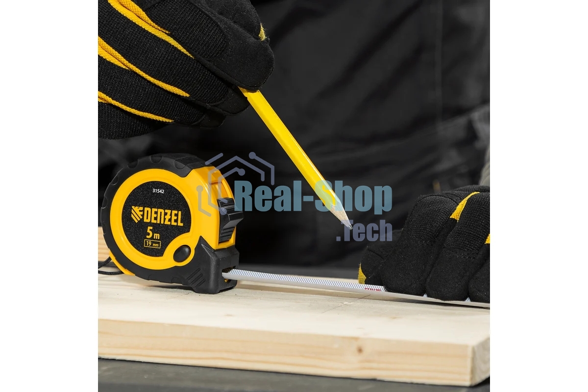 Рулетка 5м х 19мм, двухкомп. корпус, кнопка-пауза Denzel