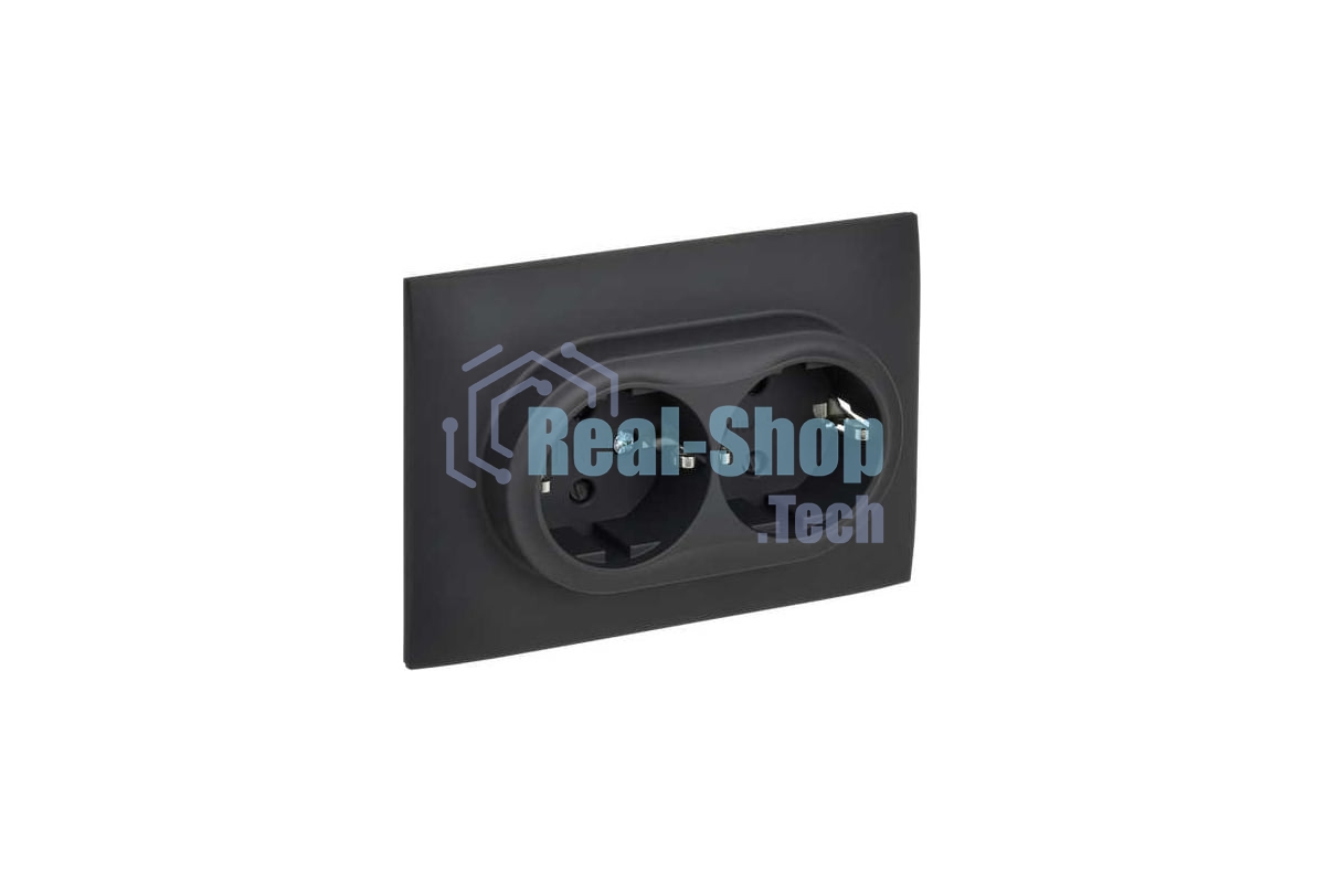 Розетка 2-м IEK SKANDY SK-R07G графит SK-R24-16-K53-F 16А с заземл. защ. штроки в сборе