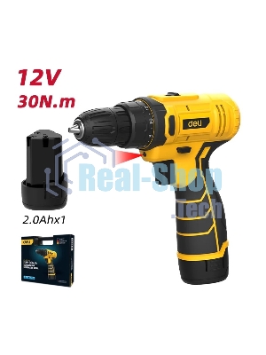 Дрель-шуруповерт Deli DL-DZ12-5A2, 12 В, 2 Ач, 30 Нм, щеточный