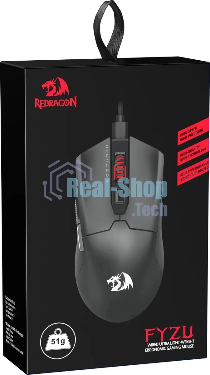 Мышь проводная игровая REDRAGON FYZU черная (USB, Pixart P3395, Huano, 6 кн., 26000 Dpi, RGb подсветка)