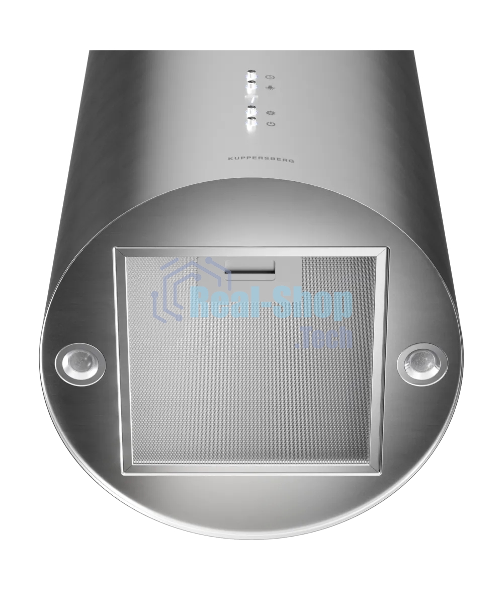 Вытяжка Kuppersberg TUBA 35 X, цилиндрическая, островная, 35 см, электронное кнопочное управление, таймер, отвод/рециркуляция, 3 скорости, производительность 850 м3/ч, LED освещение, обратный клапан, уровень шума 68 дБ, угольный фильтр CF110 (опция), цвет нержавеющая сталь