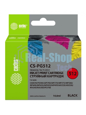 Картридж струйный Cactus CS-PG512 черный (14 мл) для Canon Pixma iP2700/MP240/MP250/MP260/MP270/MP272/MP280/MP480/MP490/MP492/MP495/MX320/MX330/MX340/MX350