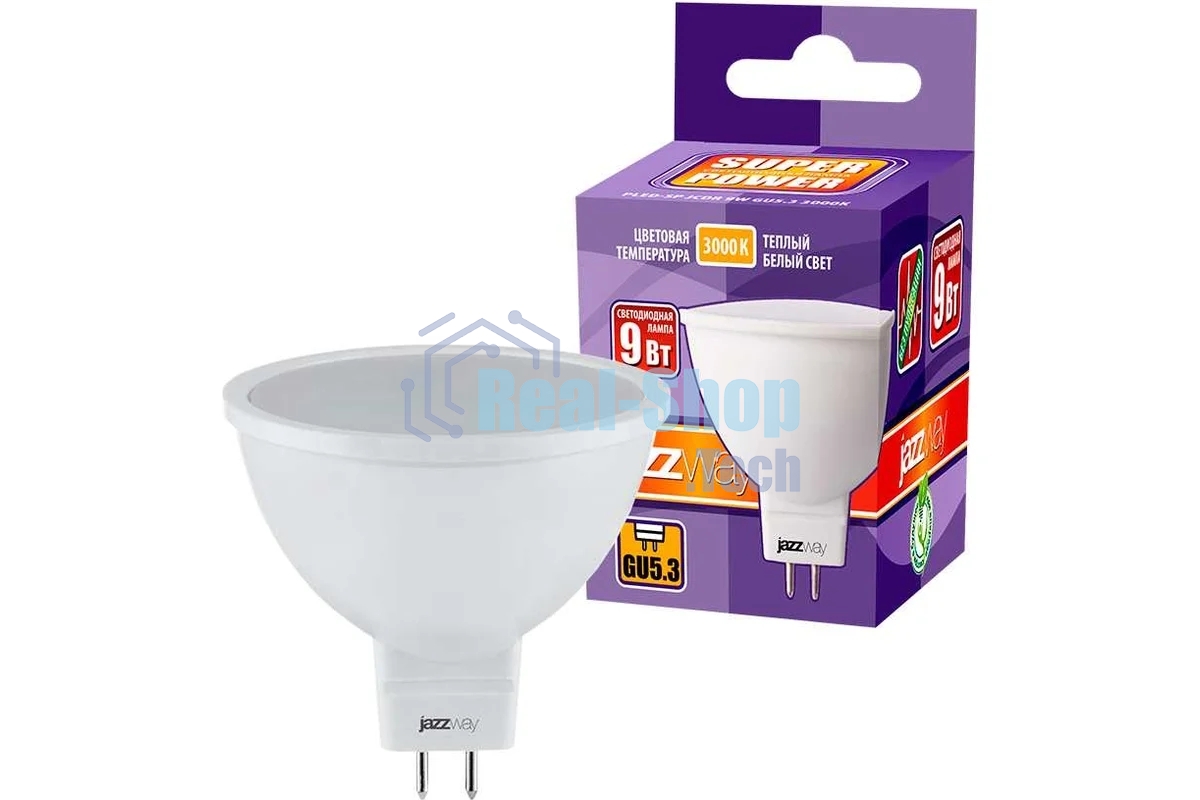 Лампа светодиодная JazzWay PLED-SP JCDR 9 Вт 3000 К тепл. белый GU5.3 720 лм 230В