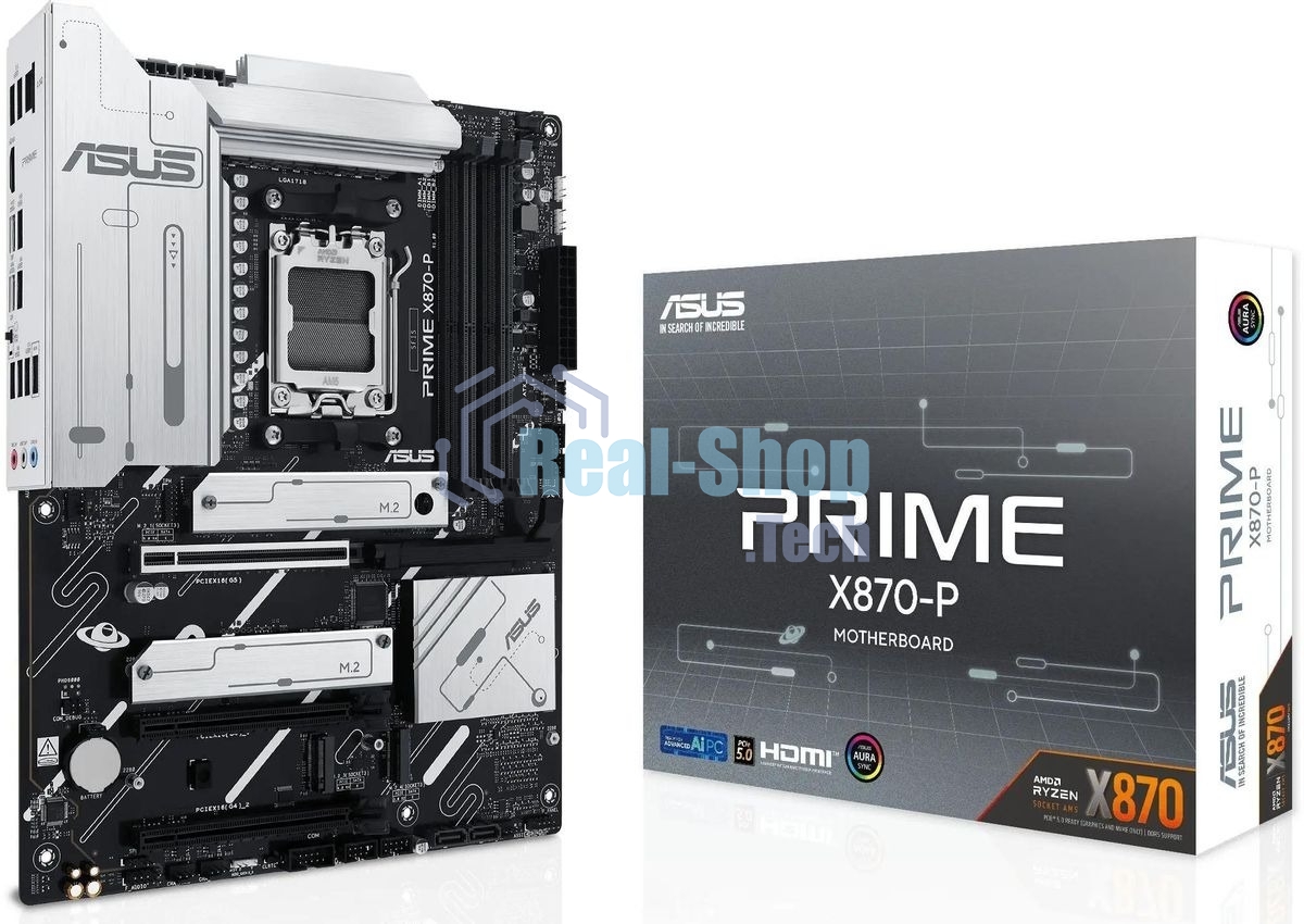 Материнская плата ASUS PRIME X870-P, AM5, AMD X870, 4xDDR5, 2xSATA, 4xM.2, 1xPCIe 5.0 x16, 2xPCIe 4.0 x1, 1xHDMI, 2xUSB-C, 1x 2.5Gb LAN, 4xUSB-A 3.2 Gen 1, 1xUSB-A 3.2 Gen 2, 4xUSB-A 2.0, 3x3.5 мм, 7.1, ATX