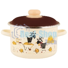 Кастрюля Appetite 6RD181M Подворье с крышкой, цилиндрическая, эмалированная сталь 3 л