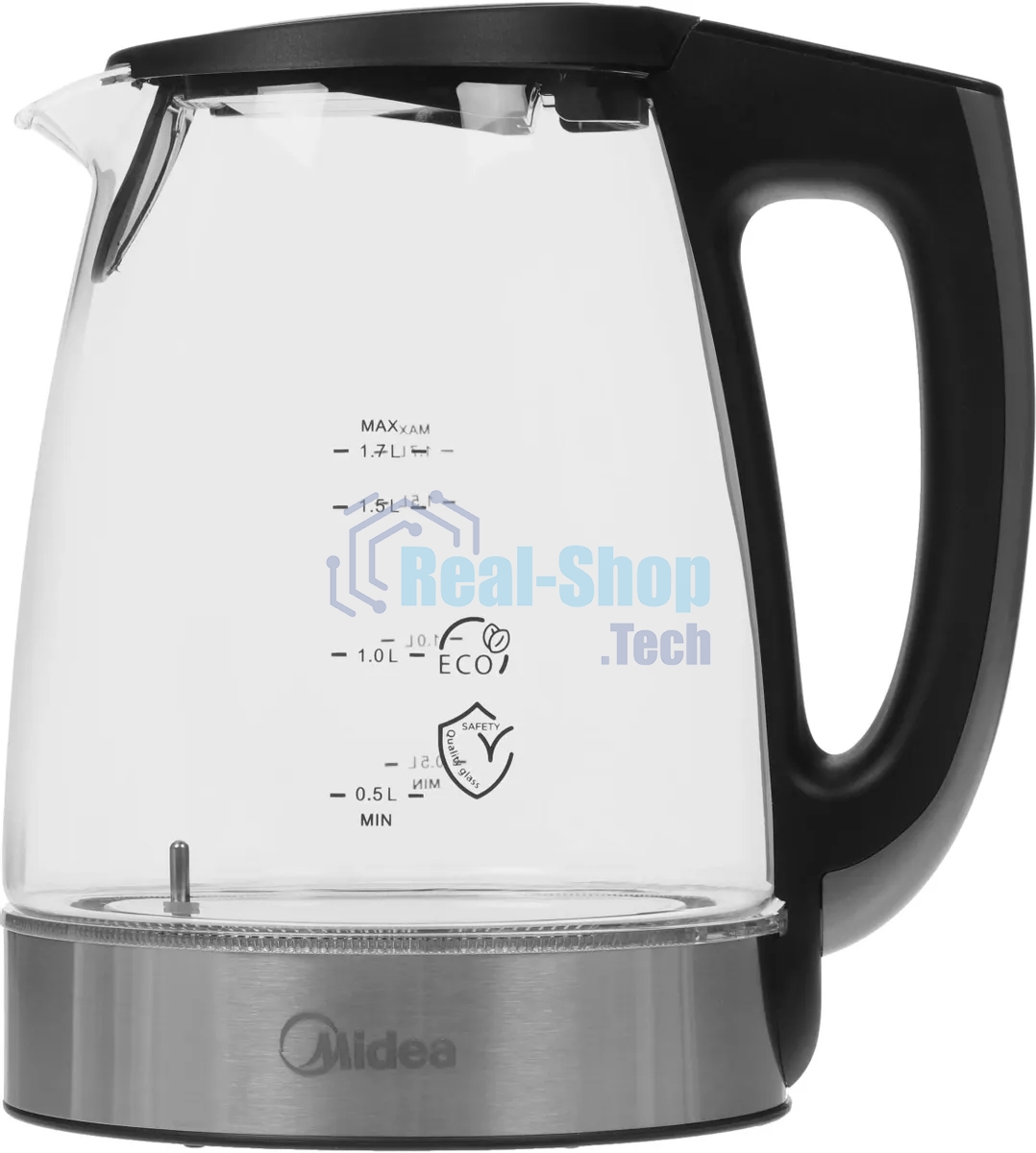 Чайник электрический Midea MK-8019, мощность 2200 Вт, объем 1.7 л, цифровой дисплей, регулировка температуры нагрева, 6 режимов нагрева, поддержание температуры, подсветка