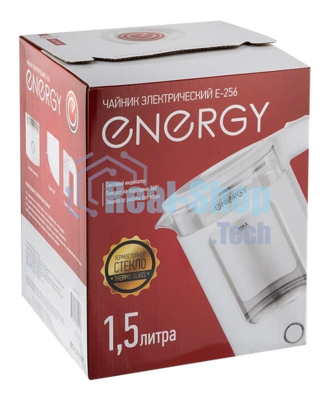 Чайник электрический Energy E-256 1500Вт, 1,5л стекло, белый