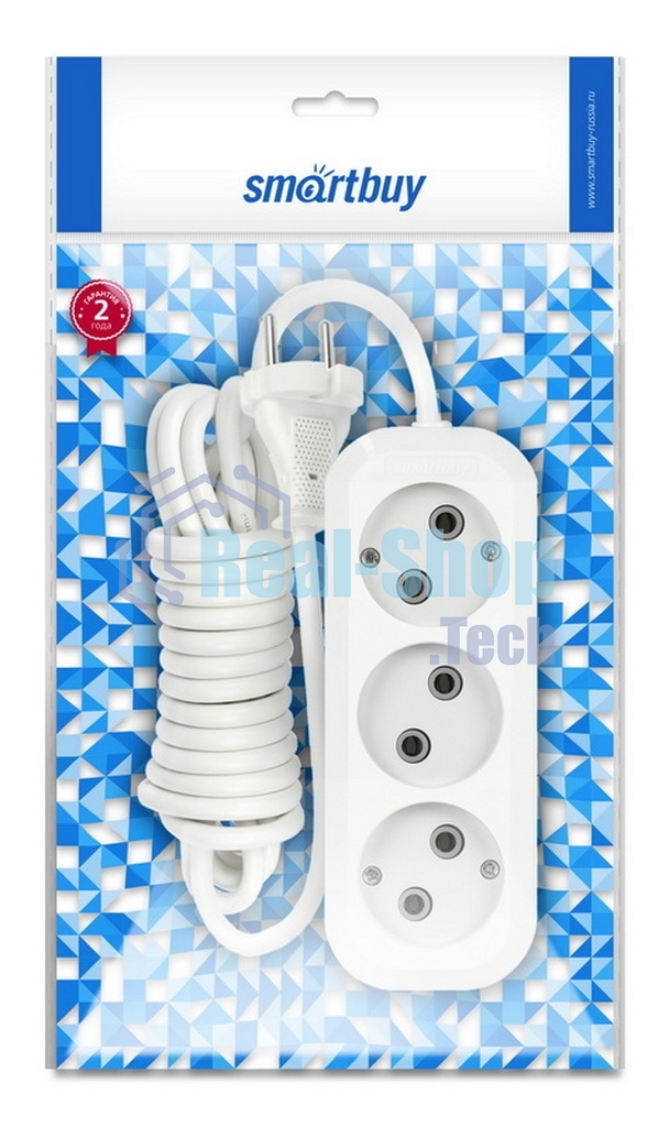 Удлинитель бытовой Smartbuy (SBE-10-3-05-N) 3 гнз х 5,0 м (10А/2.2 кВт, ПВС 2х1.0)