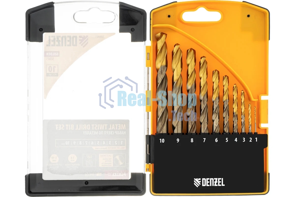 Набор сверл по металлу Denzel 1-10 мм, Р6М5К8-TiN, Golden Tip, 10 шт 723005