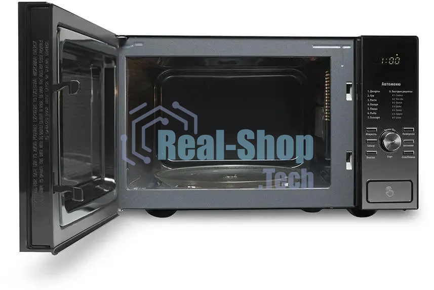 Микроволновая печь Polaris PMO 2303D RUS черный, 23 л, 900 Вт, переключатели- кнопки, поворотный механизм