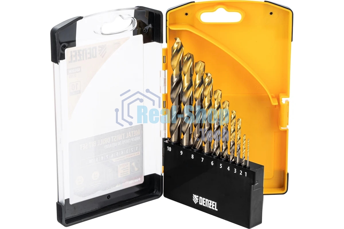 Набор сверл по металлу Denzel 1-10 мм, Р6М5К8-TiN, Golden Tip, 10 шт 723005