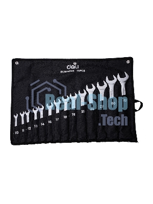 Набор комбинированных гаечных ключей 14 шт Deli DL130014B Спецификация: 10 мм, 11 мм, 12 мм, 13 мм, 14 мм, 16 мм, 17 мм, 18 мм, 19 мм, 21 мм, 24 мм, 27 мм, 30 мм, 32 мм. Матовая хромированная поверхность. Тканевая упаковка.