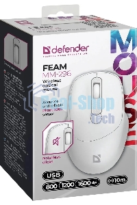 Мышь беспроводная Defender Feam MM-296 белый, 1600 dpi, радиоканал, USB, кнопки - 4