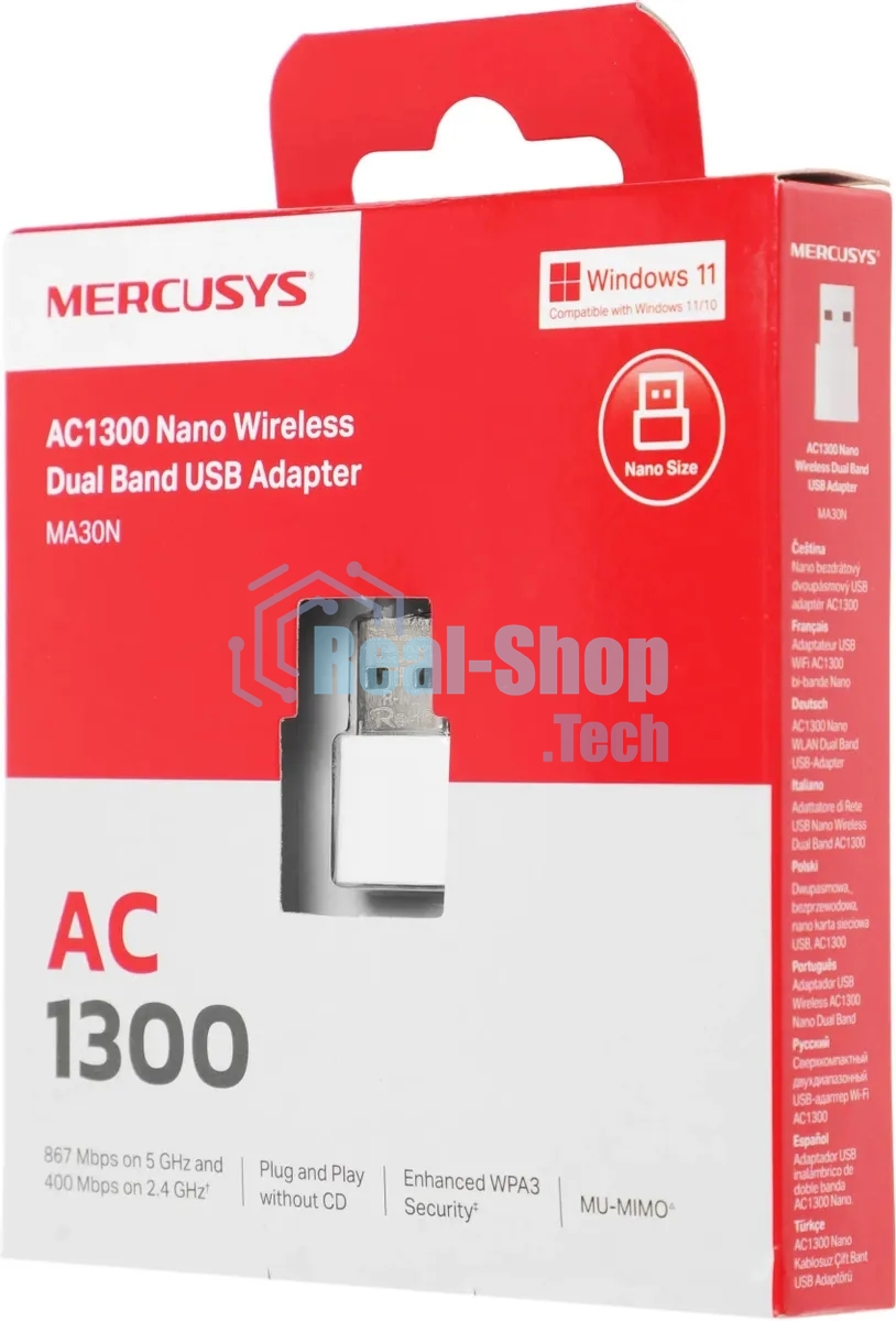 Сверхкомпактный двухдиапазонный USB-адаптер Mercusys MA30N Wi-Fi AC1300