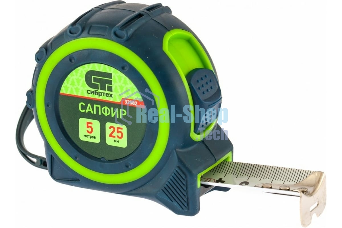 Рулетка Сибртех Сапфир, двухкомпонентный корпус, 5 м х 25 мм