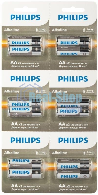 Элемент питания алкалиновый AA/LR6 1.5В Entry отрывной набор (блист. 12шт) Philips Б0064636