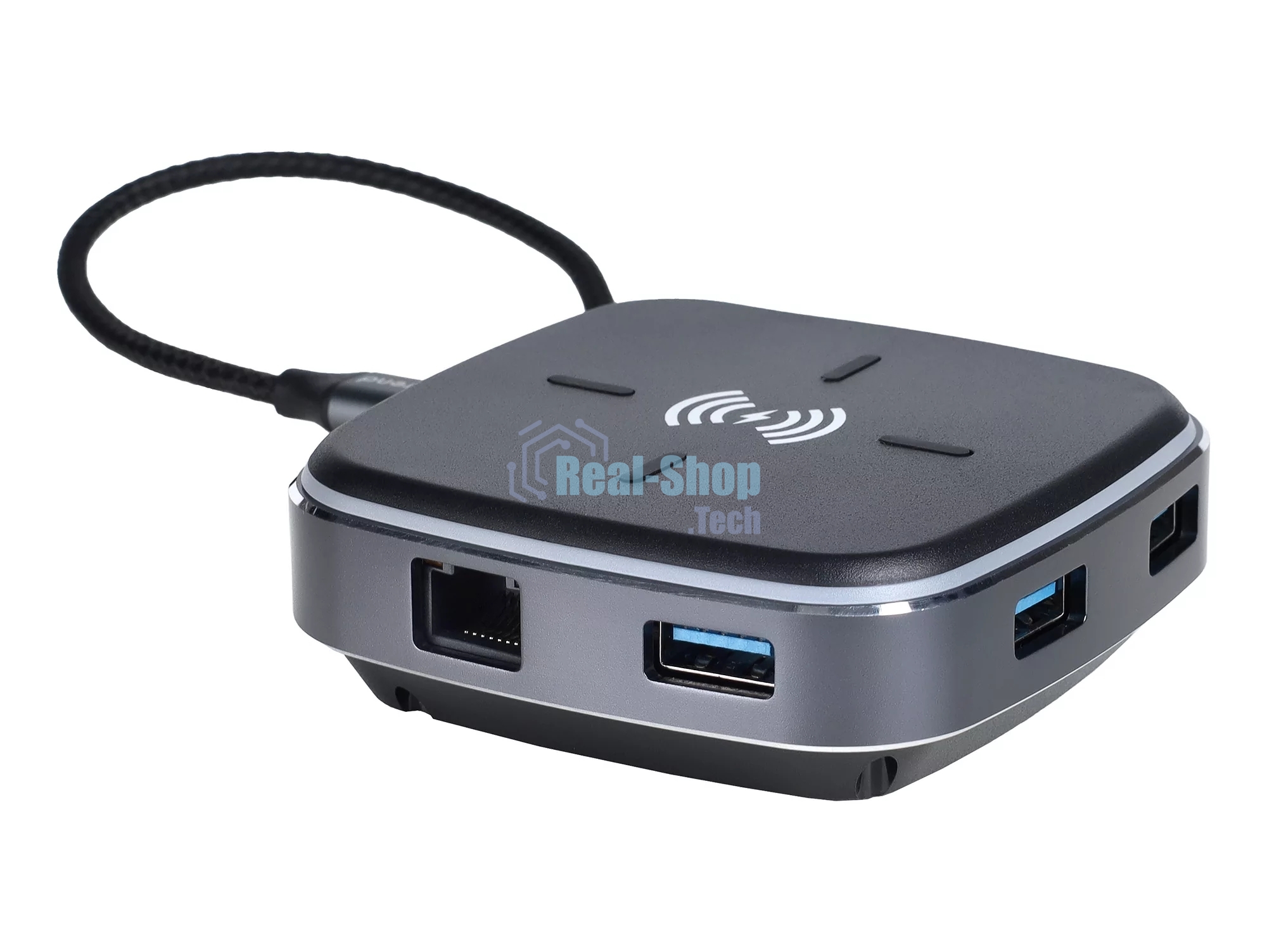 Многофункциональная док-станция Intrend ITACS-9W Type-C с беспроводной зарядкой 3 встроенных высокоскоростных USB 3.0, встроенный высокоскоростной TF и SD карт ридер, разъем RJ-45 для подключения к локальной сети HDMI 4K/30Hz, 60W Power Delivery порт,