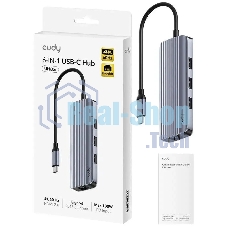 USB-концентратор CUDY UH606, USB Type-C, HDMI + RJ-45 + USB, USB Type-C