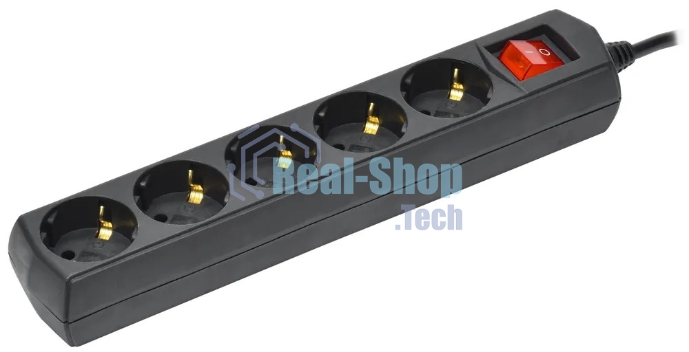 Сетевой удлинитель IEK У05В 5 м, 5 розеток, черный