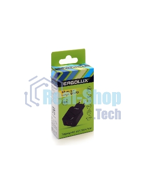 Сетевое зарядное устройство Ergolux ELX-РA01QC-C02 1USB+1Type C 100-220В 5-9В/3А QC коробка черный Ergolux