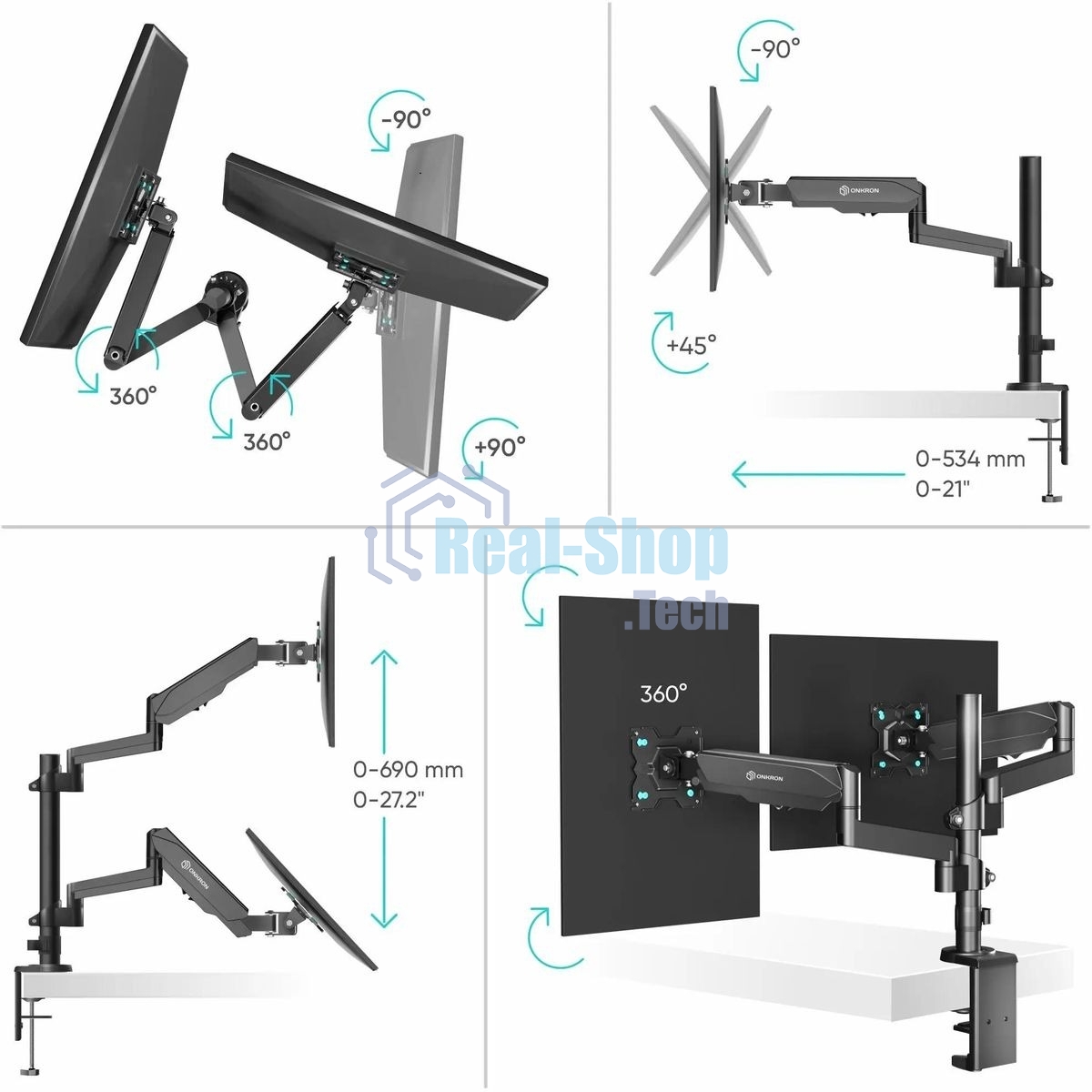 Кронштейн (держатель) ONKRON G140 для двух мониторов 13