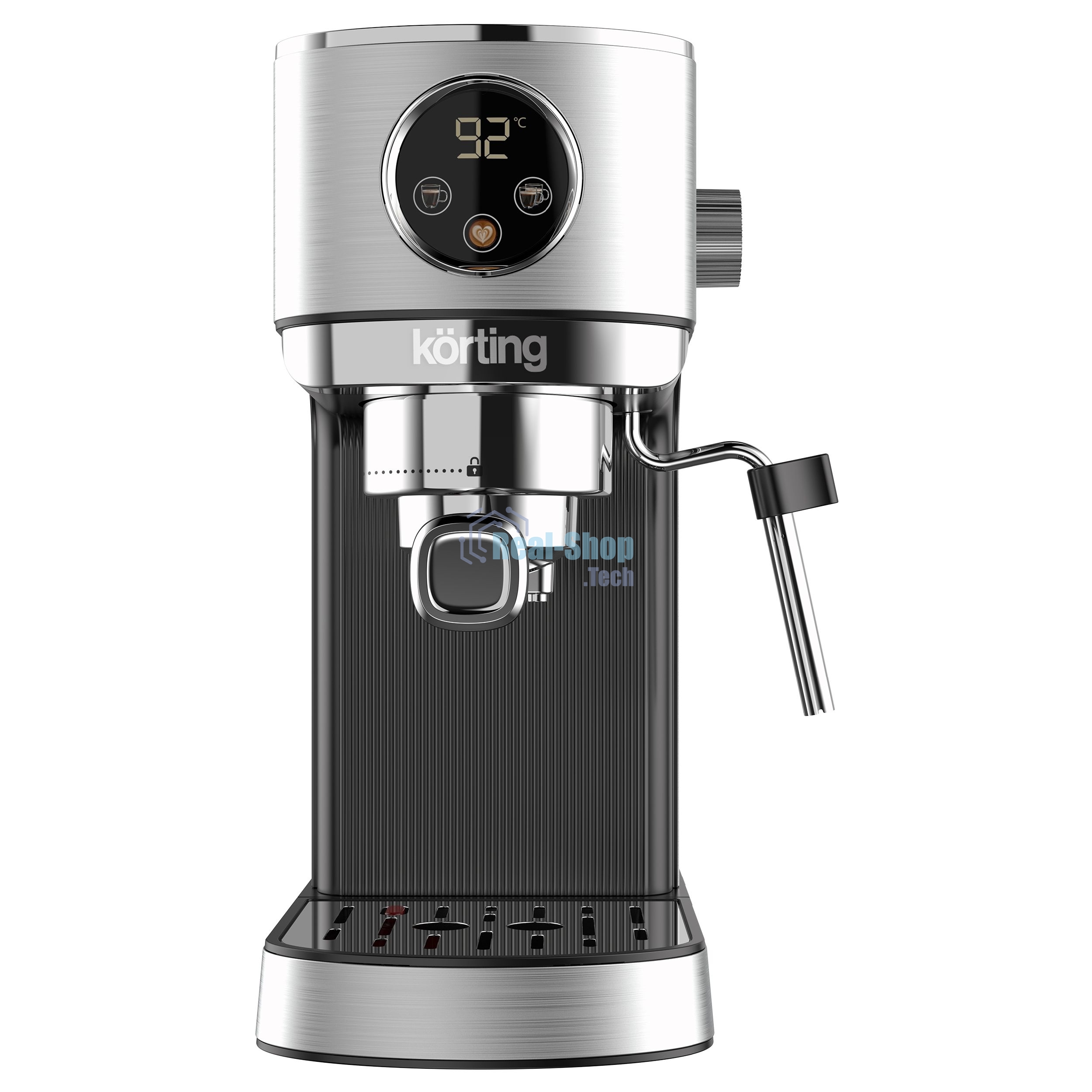 Кофеварка рожковая Korting KCM 1001 EX нержавеющая сталь, молотый, 1.2 л, 1350 Вт, 20 бар