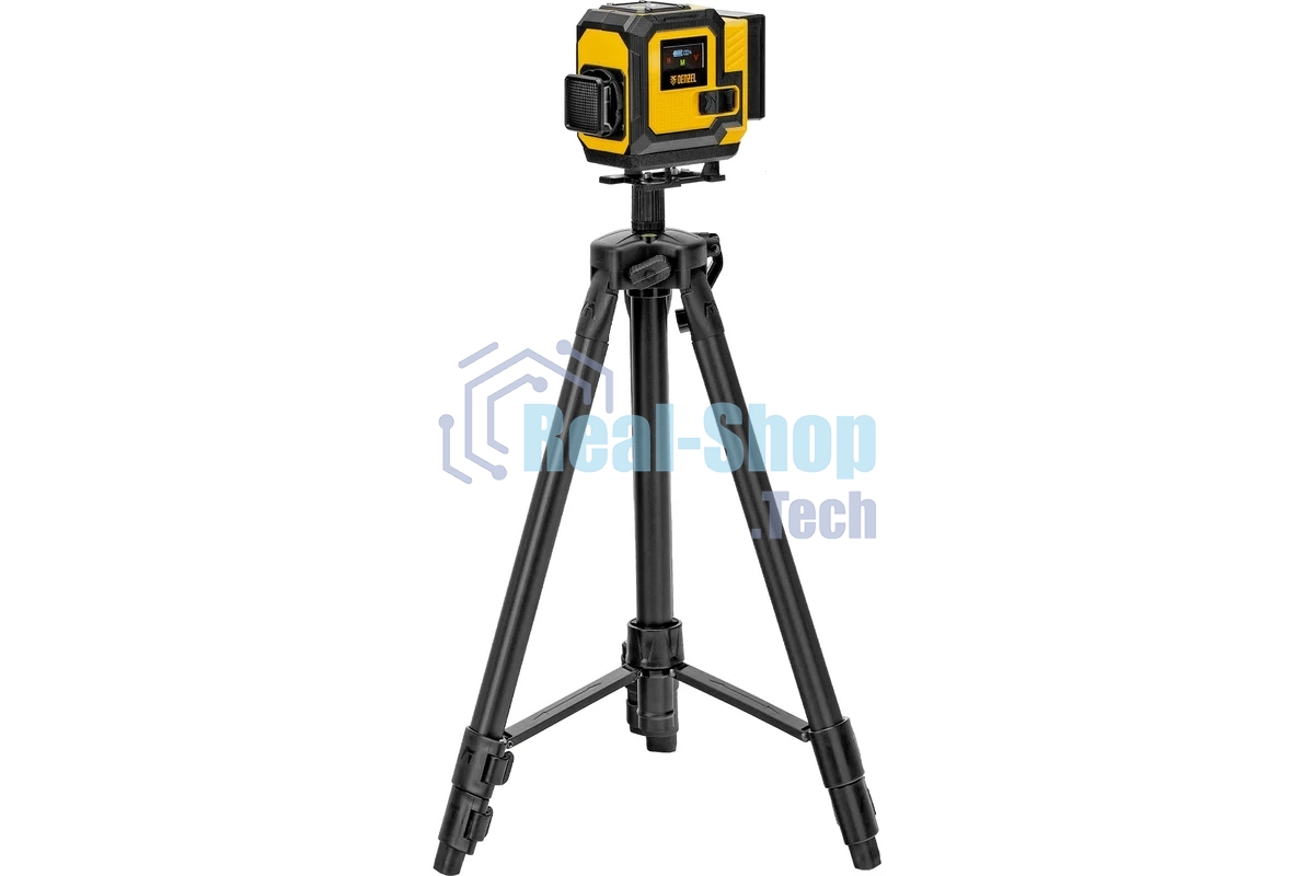 Лазерный уровень мультипризменный Denzel DLV-360-3T, 30 м, зеленый луч, Li-Ion 2,4 Aч, штатив