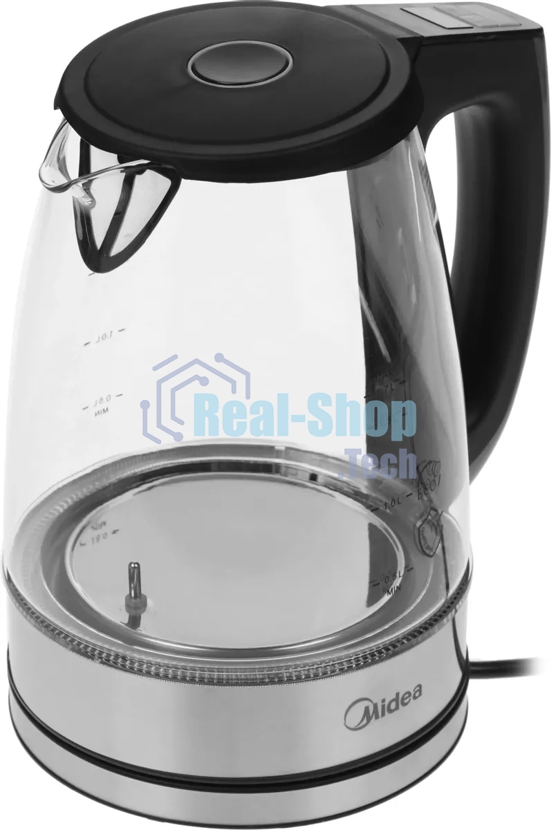 Чайник электрический Midea MK-8019, мощность 2200 Вт, объем 1.7 л, цифровой дисплей, регулировка температуры нагрева, 6 режимов нагрева, поддержание температуры, подсветка
