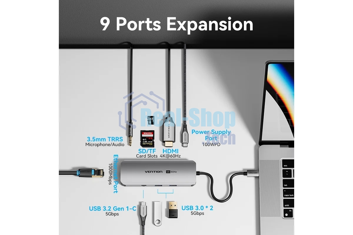 Мультифункциональный хаб Vention USB Type C 9 в 1