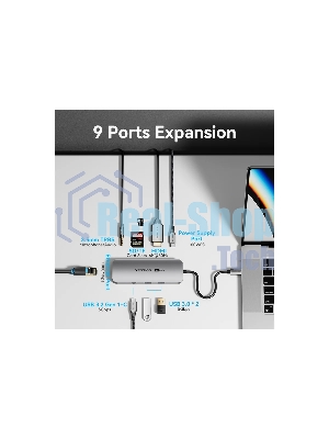 USB-концентратор Vention TQMHB, USB Type-C, USB/HDMI/RJ-45/SD, USB Type-C