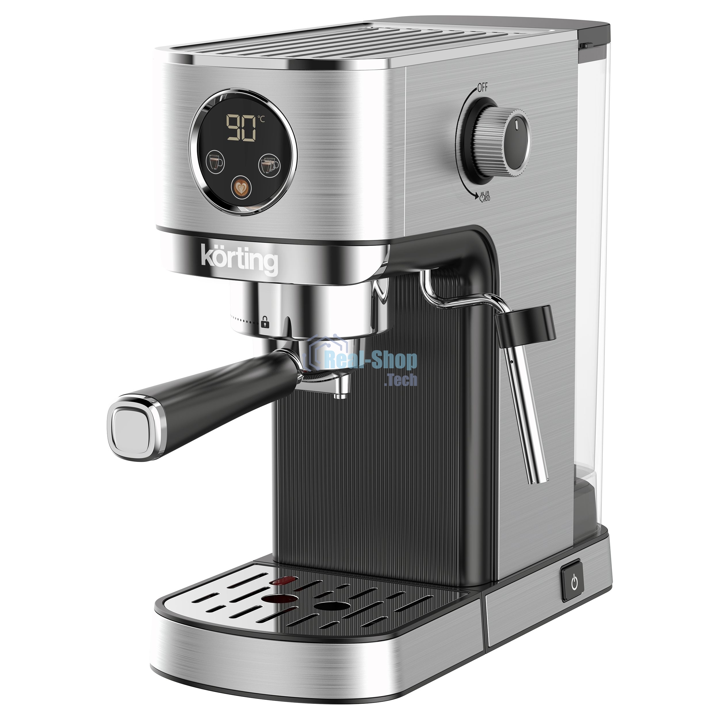 Кофеварка рожковая Korting KCM 1001 EX нержавеющая сталь, молотый, 1.2 л, 1350 Вт, 20 бар