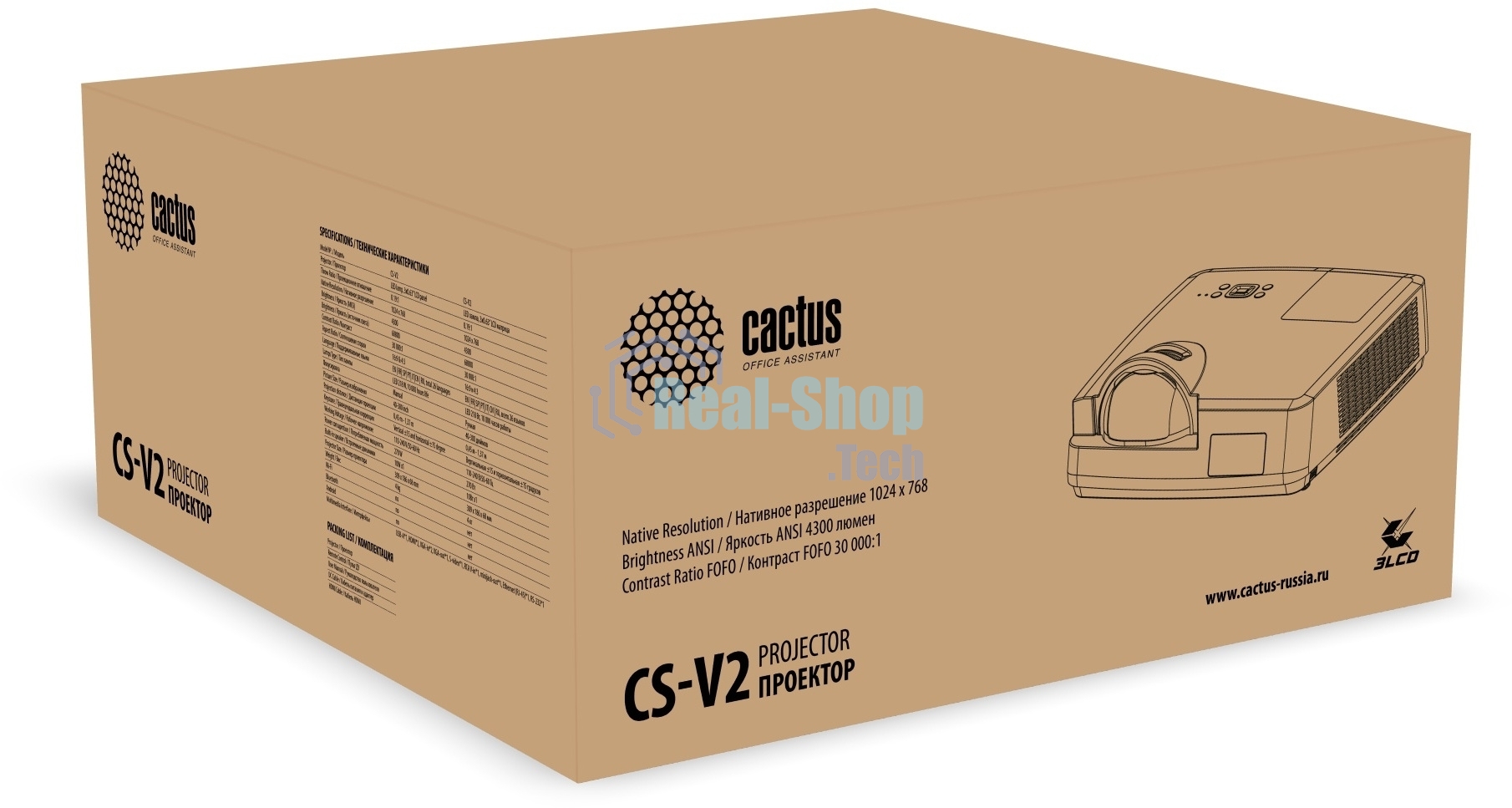 Проектор Cactus Bright CS-V2.WT 3LCD 4400Lm ANSI (1024x768) 30000:1 ресурс лампы:10000часов 1xUSB typeA 1xUSB typeB 2xHDMI 4кг