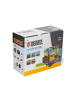 Лазерный уровень мультипризменный Denzel DLV-360-3C, 30 м, зеленый луч, Li-Ion 2,4 Aч, кейс