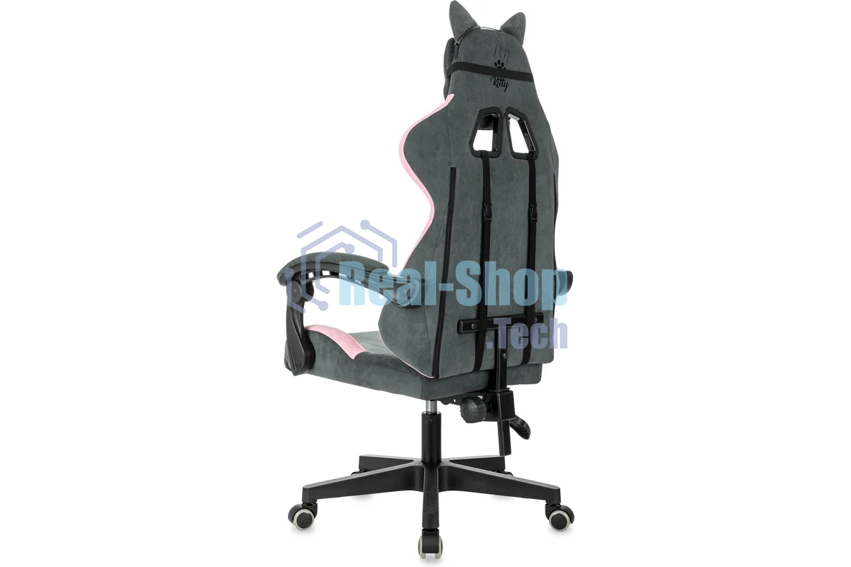 Кресло игровое Knight Kitty Fabric серый/розовый крестов. пластик