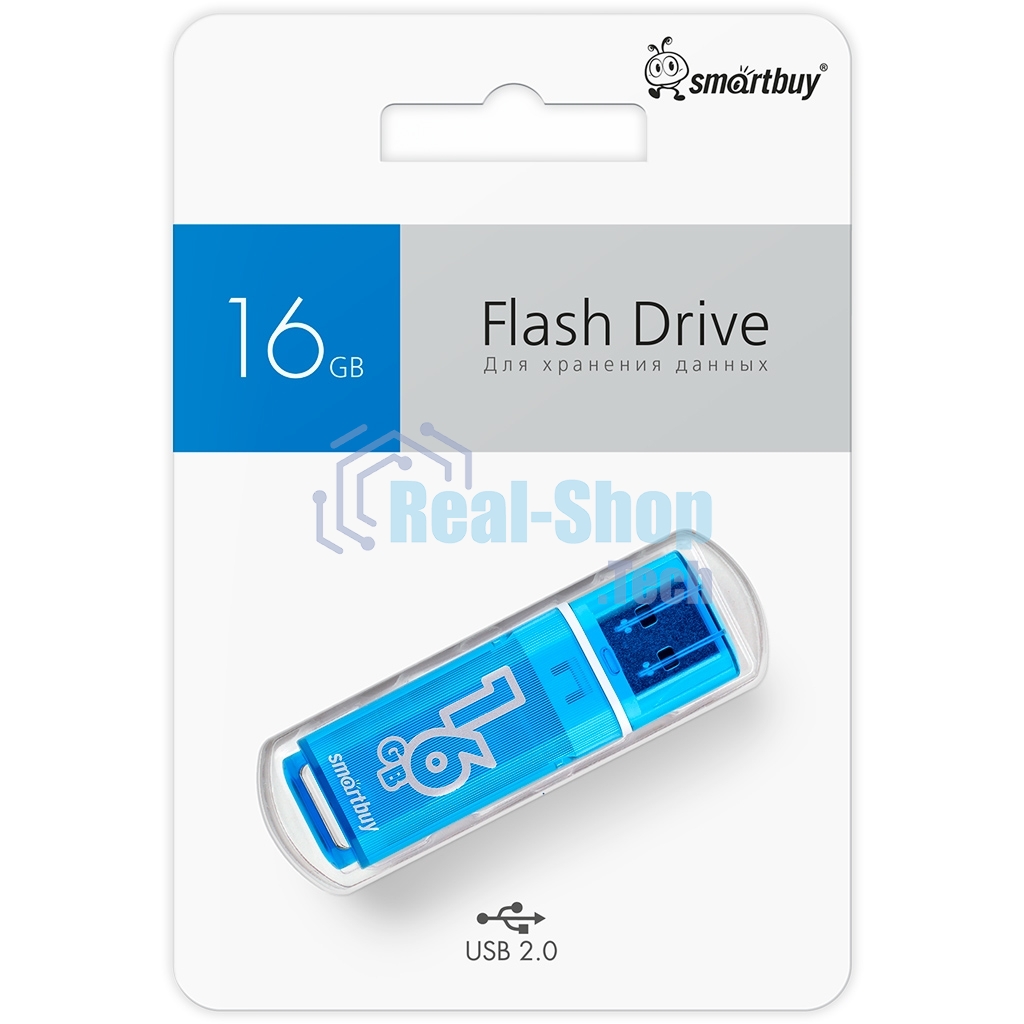 Флешка USB Smartbuy Glossy series Blue (SB16 GbGS-B), 16Gb, USB 2.0, R/W 25/15, синий