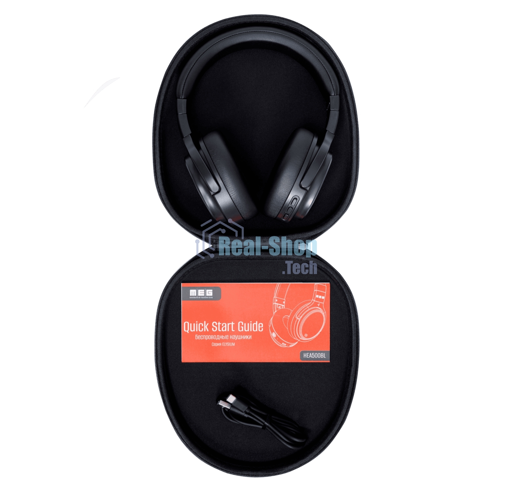 Беспроводные наушники MEG HEA500BL, Bluetooth 6.0, до 90 ч, ANC Hybrid, Multipoint, черный