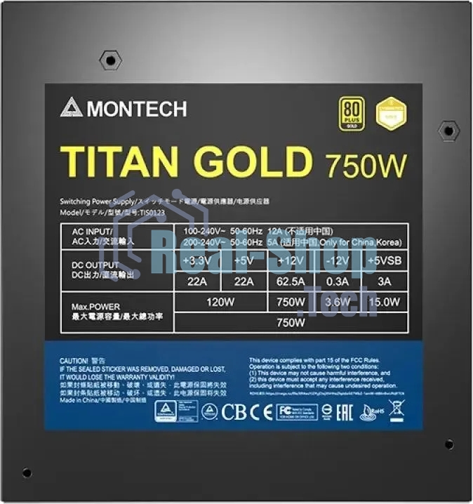 Блок питания Montech TITAN GOLD Gen.5 (TITAN GOLD 750 TIS0123), 750 Вт, 80 PLUS GOLD, 135 мм, модульный, черный