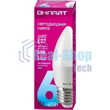 Лампа светодиодная ОНЛАЙТ 61129 OLL-C37-6-230-6.5K-E27-FR