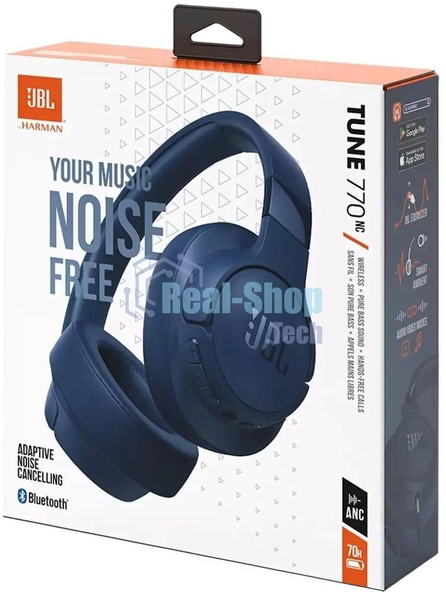 Беспроводные/проводные наушники JBL Tune 770NC синий, полноразмерные, Bluetooth + проводной, активное шумоподавление, до 70 ч