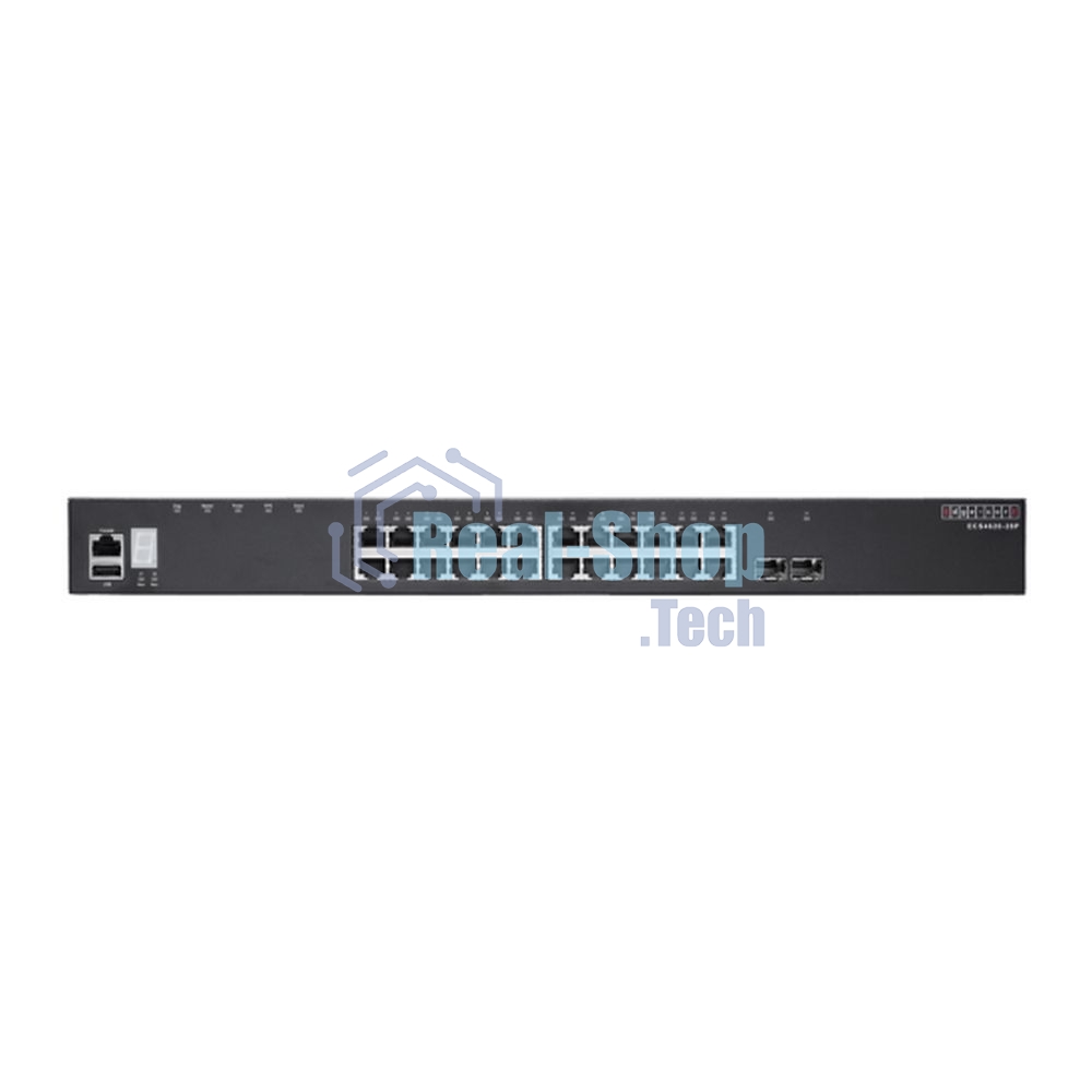 Коммутатор ECS4620-28P Edge-corE 24 x GE + 2 x 10G SFP+ ports + 1 x expansion slot (for dual 10G SFP+ ports) L3 Stackable Switch, w/1 x RJ45 console port, 1 x USB type A storage port, RPU connector, Stack up to 4 units,PoE Budget max. 410W