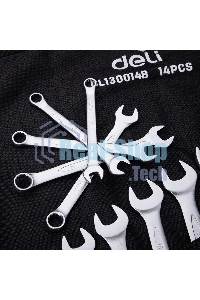 Набор комбинированных гаечных ключей 14 шт Deli DL130014B Спецификация: 10 мм, 11 мм, 12 мм, 13 мм, 14 мм, 16 мм, 17 мм, 18 мм, 19 мм, 21 мм, 24 мм, 27 мм, 30 мм, 32 мм. Матовая хромированная поверхность. Тканевая упаковка.