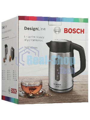 Чайник электрический Bosch TWK4P440 1.7 л, 2400 Вт, нержавеющая сталь/черный (корпус: нержавеющая сталь)