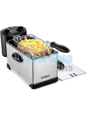 Фритюрница Kitfort KT-4052 серебристый/чёрный, 2000 Вт, 3 л, 0.5 кг, съёмная чаша