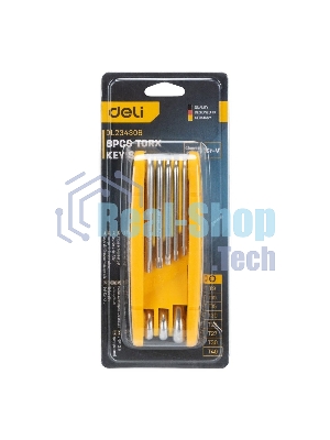 Набор складных шестигранных ключей TORX Deli DL234308 размеры T9,T10,T15,T20,T25,T27,T30,T40, пластиковый держатель